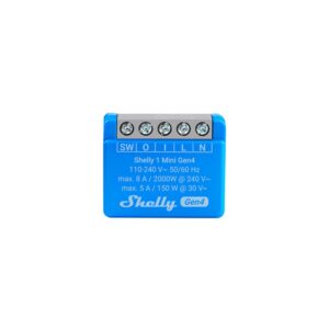 Shelly 1 Mini Gen4 blue compact smart relay module with Wi-Fi Zigbee Bluetooth and Matter connectivity for in-wall installation