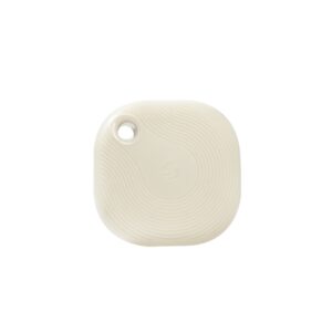 Shelly BLU Button Tough 1 compact square Bluetooth remote in ivory color with keychain hole