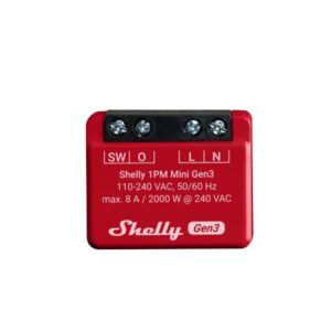 Shelly 1PM Mini Gen3 kompaktni Wi-Fi pametni relej s mjerenjem potrošnje, bijeli, pogled sprijeda